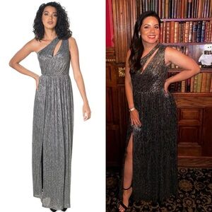 Dress the Population Silver Sequin One-Shoulder Gown